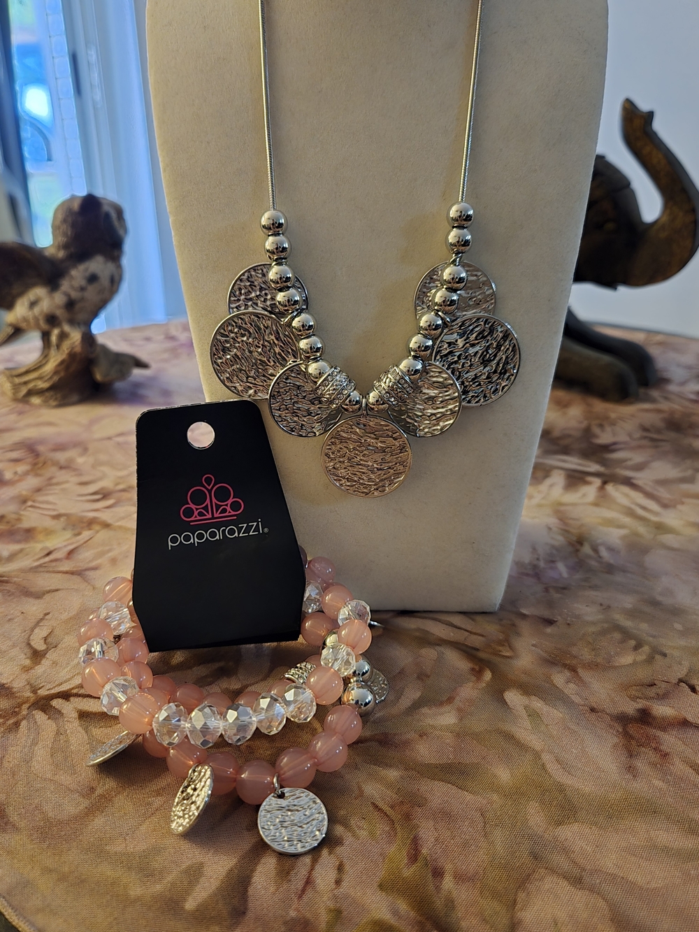 Paparazzi Pink and Silver Coin Necklace & Bracelet Set